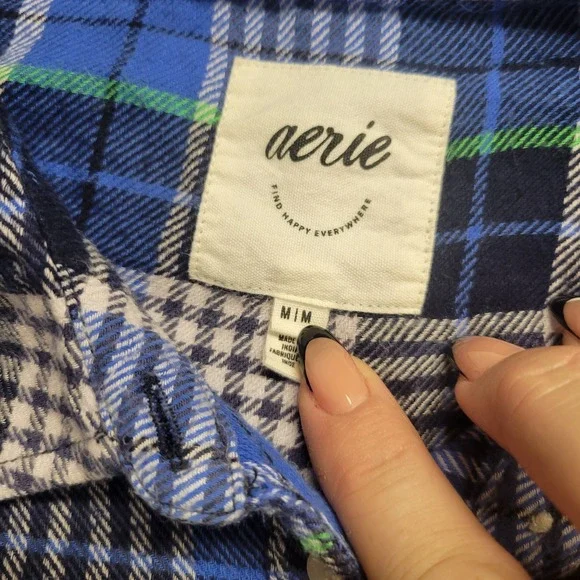 Aerie Womens Size M Blue‎ Plaid Button Front Flannel Cabincore Cozycore Campcore - Picture 3 of 9